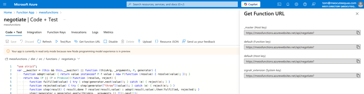 Get SignalR Hub Connection Endpoint