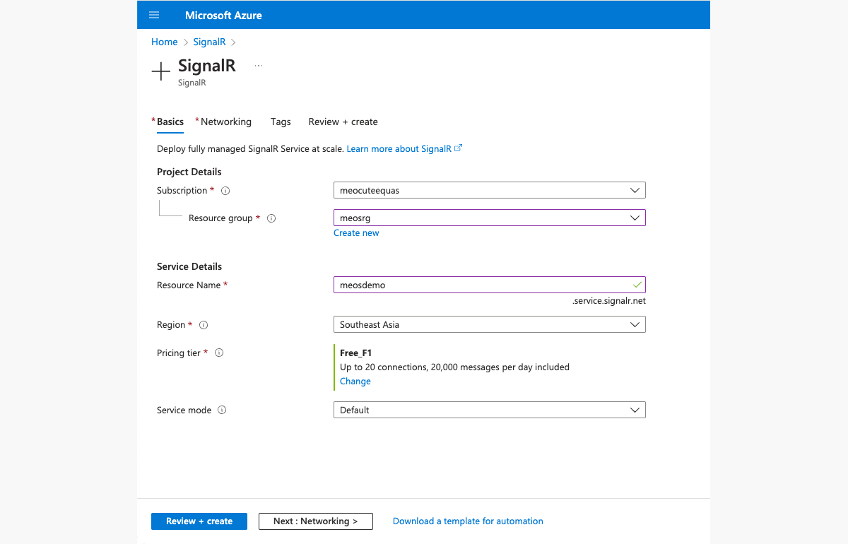 Create Azure SignalR service